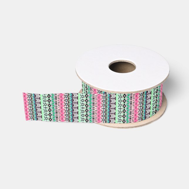 Colored aztec patterns design grosgrain ribbon (Spool)