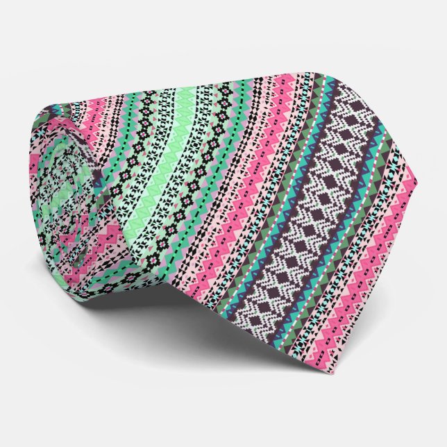 Colored aztec patterns design neck tie (Rolled)