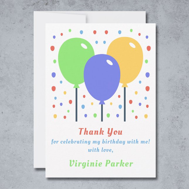 Colored Balloons Birthday Thank You Card (Colored Balloons Birthday Thank You Card)