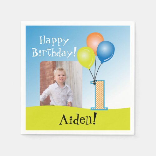 Colored Balloons  Childs 1st Birthday Photo Napkins