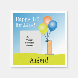 Colored Balloons Child's 1st Birthday Photo Paper Napkins