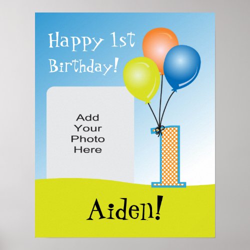 Colored Balloons Childs 1st Birthday Photo Poster