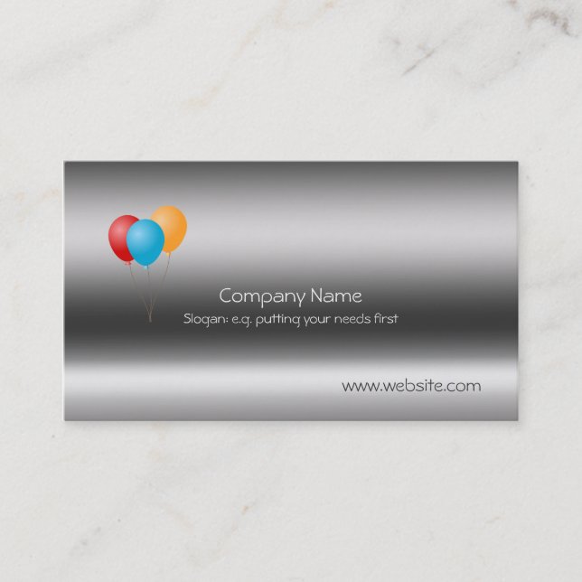 Colored Balloons Metallic-look template Business Card (Front)