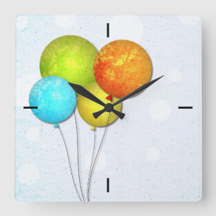 Colored balloons square wall clock