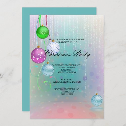 Colored Baubles  Decorations Christmas Party Invitation