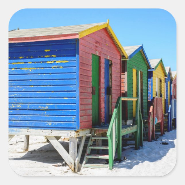 Colored Beach Huts Square Sticker (Front)