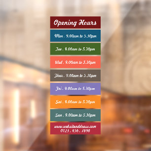 Colored Block Style Opening Hours Window Cling