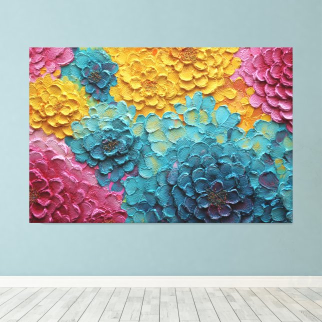 Colored Blossoms Textured Abstract Wall Art (Insitu(Wood Floor))