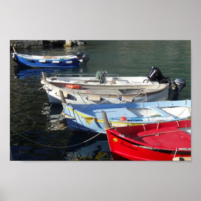 Colored boats on the pier poster (Front)