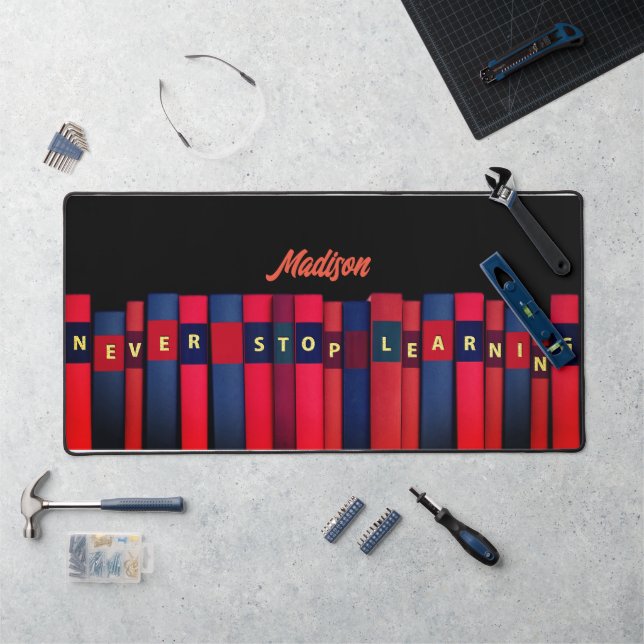 Colored books, your name, professional desk mat (Workstation)