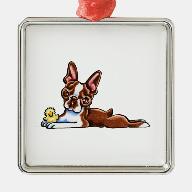 Colored Boston Terrier Metal Ornament (Front)