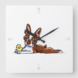 Colored Boston Terrier Square Wall Clock