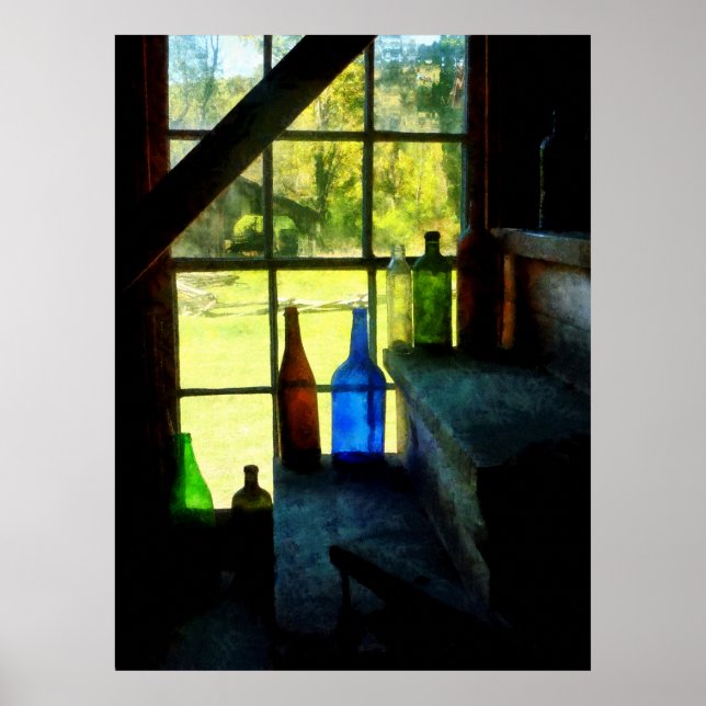 Colored Bottles on Steps Poster (Front)