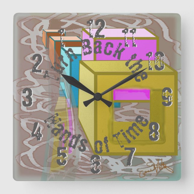 Colored Boxes - Playful Backwards Wall Clock (Front)