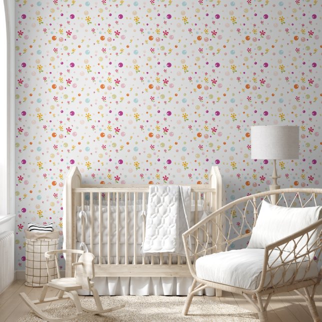 Colored Bubbles and Flowers Wallpaper (Kids)