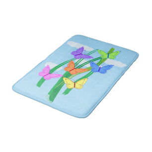 Colored Butterflies and Sky Bathroom Mat