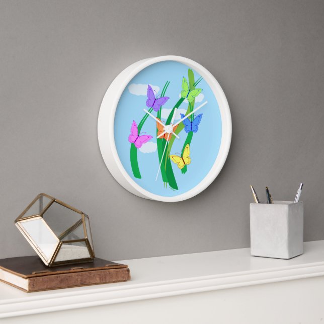 Colored Butterflies and Sky  Clock (Office)