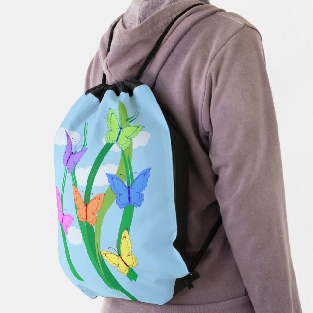 Colored Butterflies and Sky Drawstring Bag (Insitu)