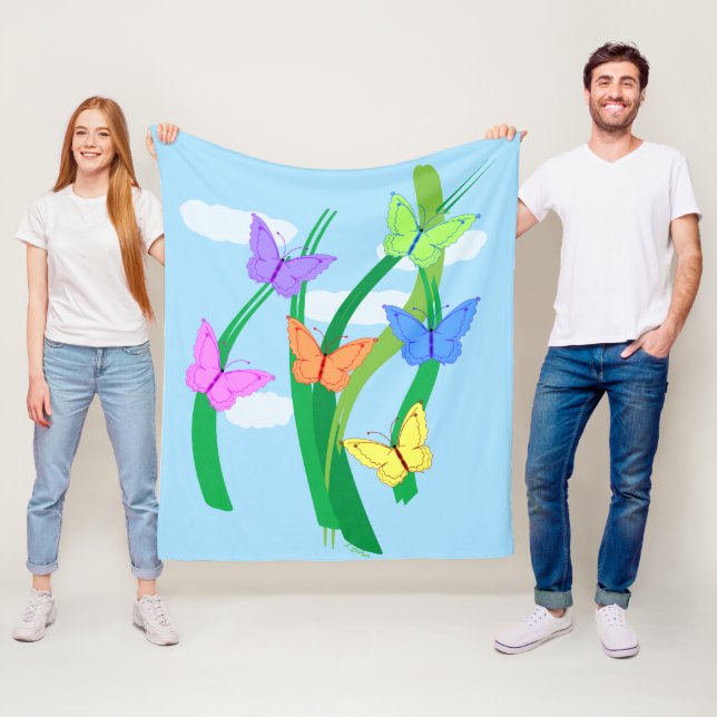 Colored Butterflies and Sky Fleece Blanket (In Situ)