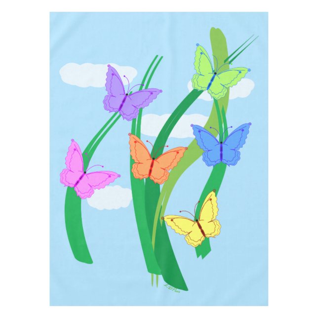 Colored Butterflies and Sky Tablecloth (Front)