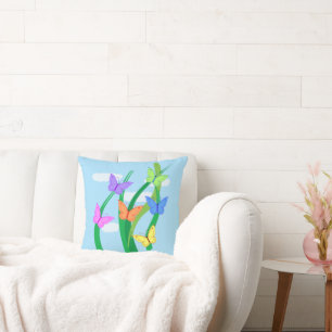 Colored Butterflies and Sky Throw Pillow