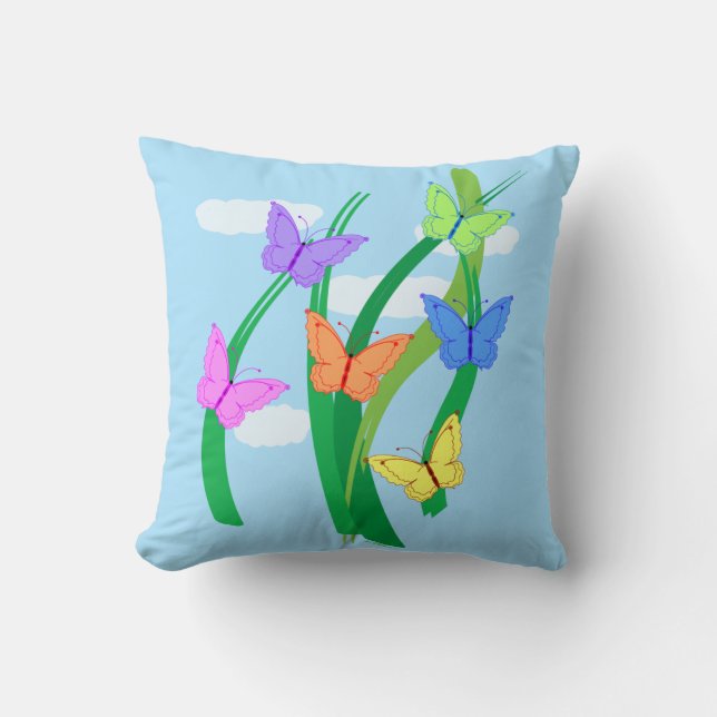 Colored Butterflies and Sky Throw Pillow (Front)