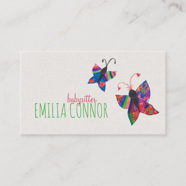 Colored Butterfly Sketch Babysitter Business Card (Front)