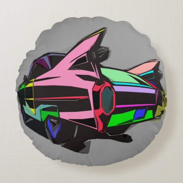 Colored cadillac round pillow (Front)