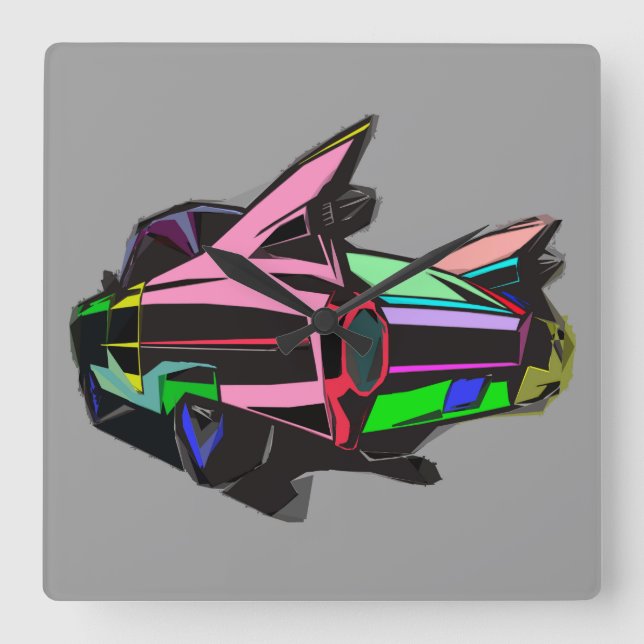Colored cadillac square wall clock (Front)