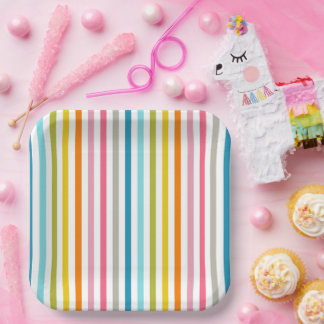 Colored Candy Stripes Paper Plates