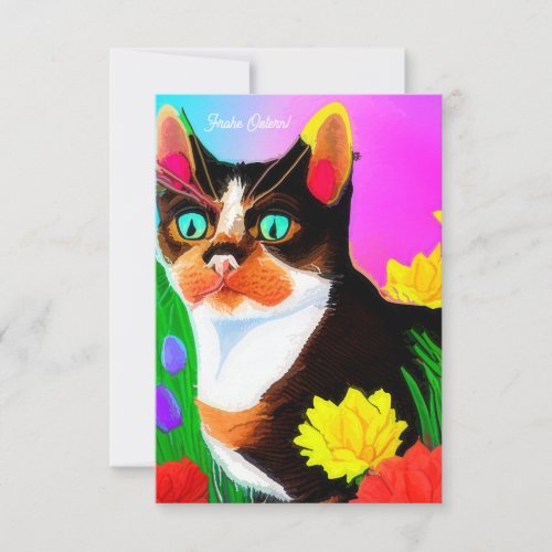 Colored Cat and Flowers Easter Map Card