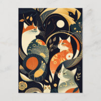 Colored cats illustration postcard