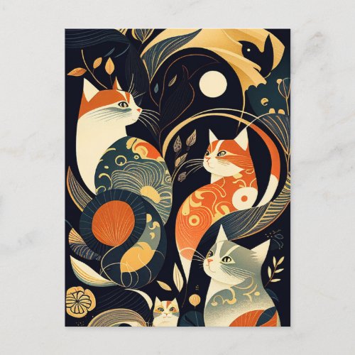 Colored cats illustration postcard