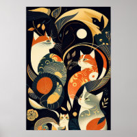 Colored cats illustration poster