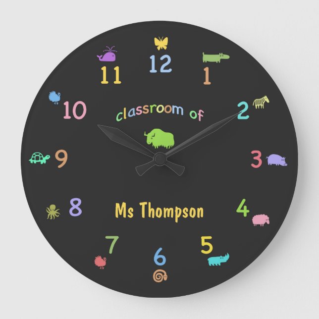 Colored Chalk Custom Zoo Animal Classroom Clock (Front)