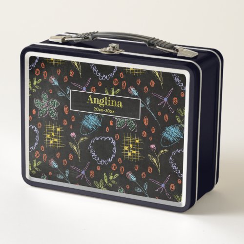 Colored Chalk Doodle on Blackboard  Abstract art Metal Lunch Box