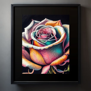Colored Chalk Drawing of a Rose II Poster