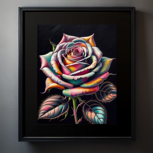 Colored Chalk Drawing of a Rose II Poster