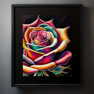 Colored Chalk Drawing of a Rose Poster