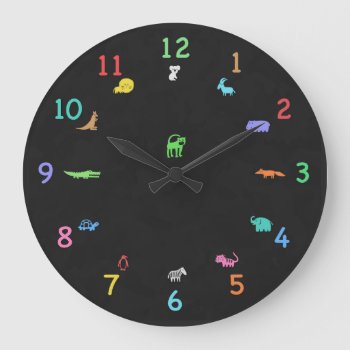 Colored Chalk Zoo Animal Clock by SweetBabyCarrots at Zazzle