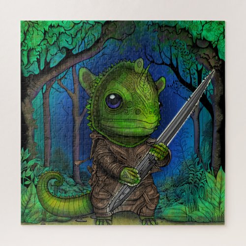 Colored Chameleon in Forrest coloring book page Jigsaw Puzzle