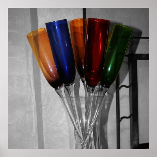 Colored Champagne Flutes Poster