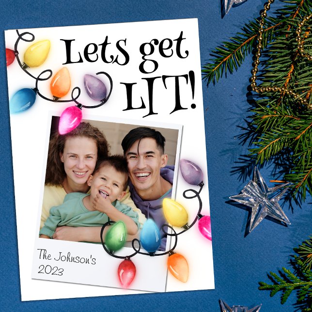 Colored Christmas Lights Photo Christmas Holiday Card (Creator Uploaded)