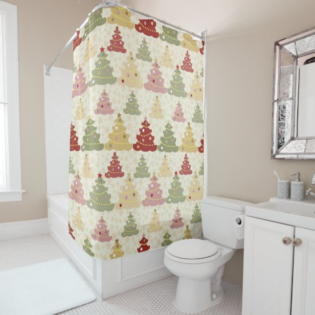 Colored Christmas tree Shower Curtain (In Situ)