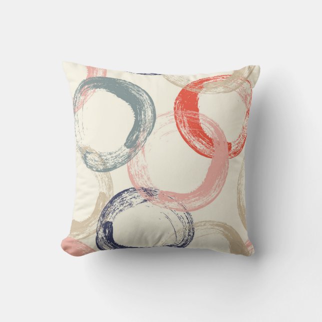 Colored Circles Brush Texture Pattern Throw Pillow (Front)