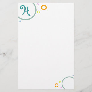 Colored Circles "Monogram H" Stationery