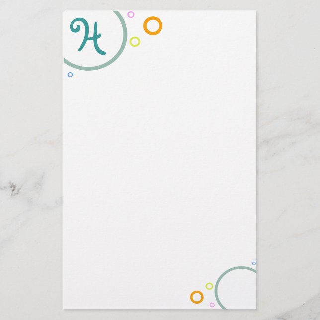 Colored Circles "Monogram H" Stationery (Front)