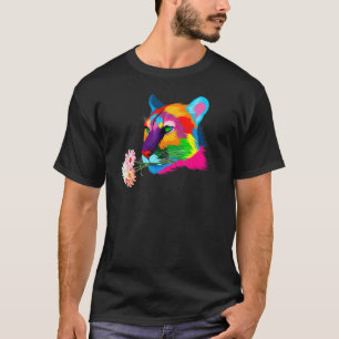 Colored Cougar Colorful Mountain Lion Cat Flowers T-Shirt