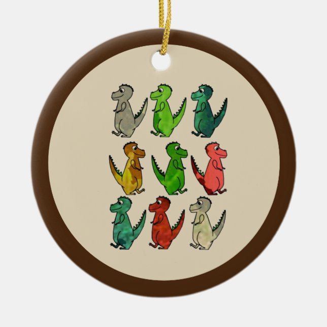 Colored Dinosaurs Ceramic Ornament (Front)