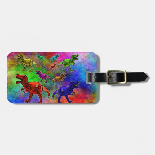 Colored Dinosaurs on Pastel Background Luggage Tag